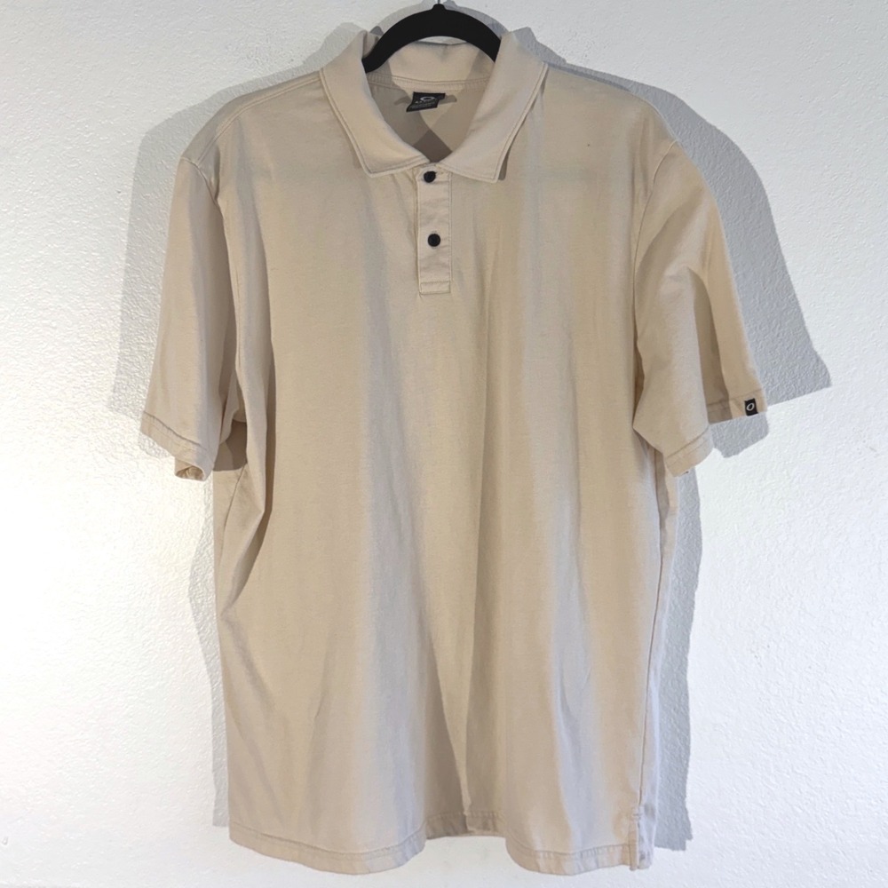 Oakley Mens XL Regular Fit Polo Shirt Cream Short‎ Sleeve Golf Casual Collared